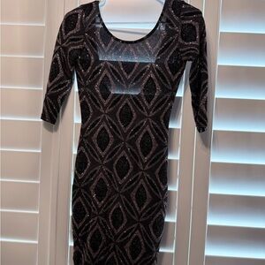 Black Glitter Geometric Sheath Dress - Brand Unknown